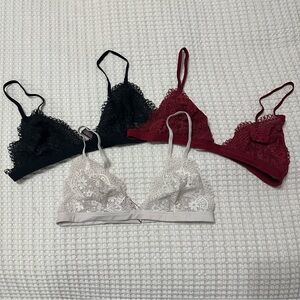 Victoria Secret MEDIUM Lace Bralette Set - Black, Red, and Cream